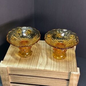 Fenton amber candle holders